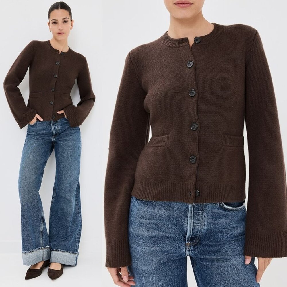 Jenni Kayne Cooper Cardigan Chocolate Brown Wool Cashmere Size S - Picture 3 of 12